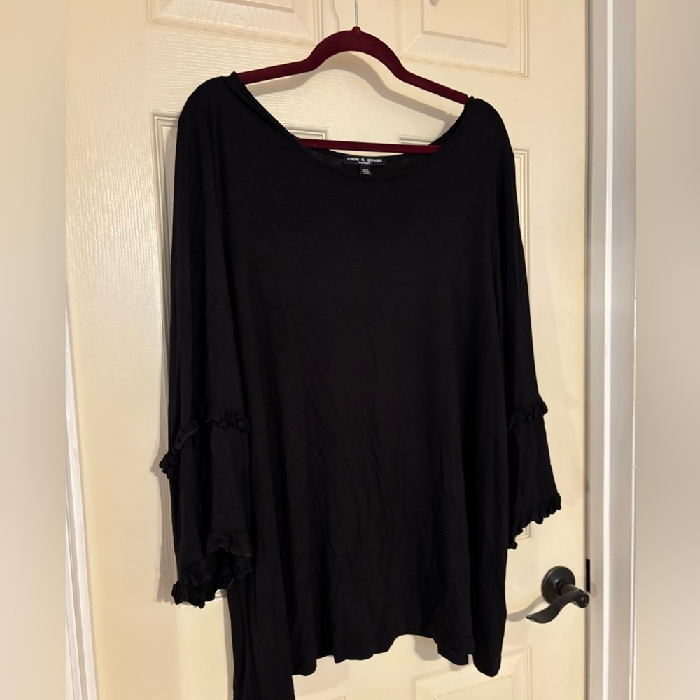 Cable & Gauge Black Blouse with Ruffled Sleeves